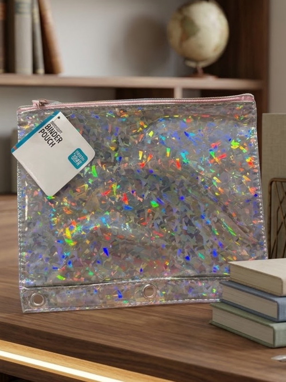 Set of 5 Clear Holographic Binder Pouch - Iridescent Pink